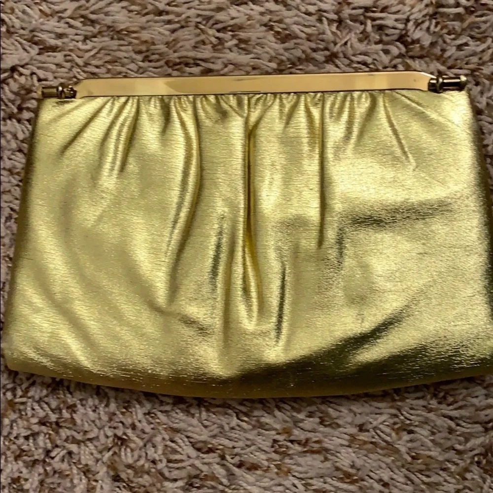Vintage Andre Gold Lame frame Evening Clutch Bag